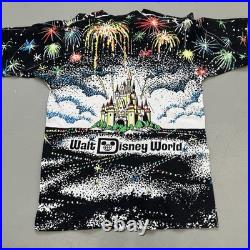 Vintage 80s Walt Disney World Fireworks All Over Print AOP Shirt Size 18x25.5