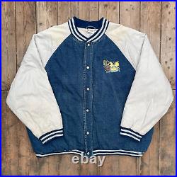 Vintage 90s Walt Disney World Embroidered Button Up Varsity Denim Jacket XXL
