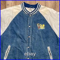 Vintage 90s Walt Disney World Embroidered Button Up Varsity Denim Jacket XXL