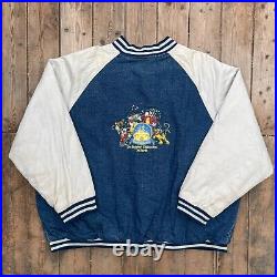 Vintage 90s Walt Disney World Embroidered Button Up Varsity Denim Jacket XXL