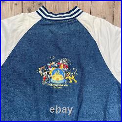 Vintage 90s Walt Disney World Embroidered Button Up Varsity Denim Jacket XXL