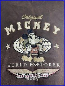 Vintage DISNEY MICKEY MOUSE EXPLORER BOMBER JACKET Brown Leather MEN'S 2XL