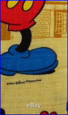 Vintage Walt Disney World Barkcloth Fabric 12 yds Mickey Mouse Characters Yellow