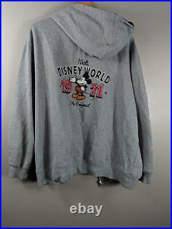 Vintage Walt Disney World Jacket 1971 Embroidered Back Zip Up Hoodie, Gray XXL