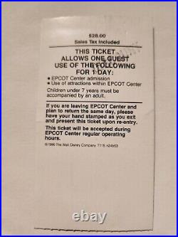 Vintage Walt Disney World Ticket 1986- Epcot (Unused, no expiration date)
