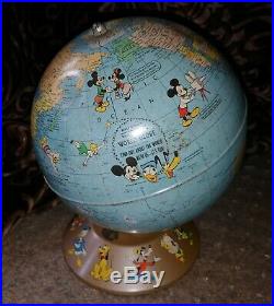 Vtg 1950 Rand McNally Walt Disney World Globe Rare Soviet Union With Characters