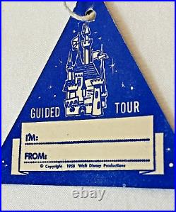 Vtg 1958 Walt Disney World Guided Tour Tag Double Sided Tag Badge Unused Mint