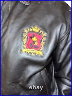 Vtg 1971 Walt Disney World Anniversary Black Leather Bomber Jacket Patches XL