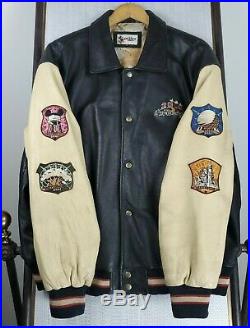 Vtg 2001 WALT DISNEY WORLD XL Mens Leather Jacket Pre 9/11 Black Bomber Coat