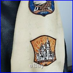 Vtg 2001 WALT DISNEY WORLD XL Mens Leather Jacket Pre 9/11 Black Bomber Coat