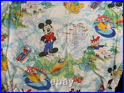 Vtg Walt Disney World The Magic Kingdom Bed Sheet Flat Fitted Fabric Set Mickey
