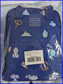 WDW 50th Anniversary Blue Canvas Loungefly Mini Backpack Walt Disney World Parks