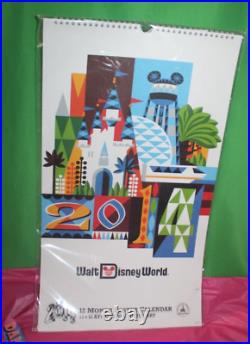 Walt Disney World 12 Month Poster Calendar 21 x 12 With Attraction Art Sealed 2014