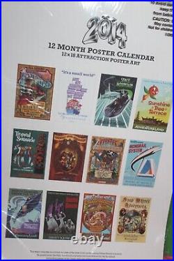 Walt Disney World 12 Month Poster Calendar 21 x 12 With Attraction Art Sealed 2014