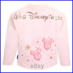 Walt Disney World 2024 Pink Sequins Mickey Balloon Spirit Jersey Women LARGE NEW