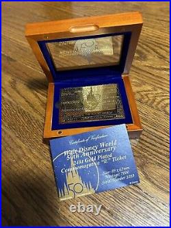 Walt Disney World 50th Anniversary 24kt Gold Plated Commemorative E Ticket
