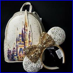 Walt Disney World 50th Anniversary Castle Loungefly Backpack & Light Up Ears WDW