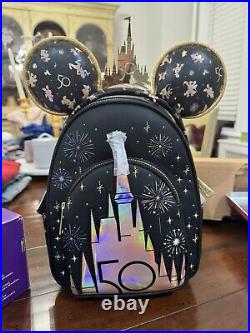 Walt Disney World 50th Anniversary Grand Finale Loungefly Backpack & Ear Set