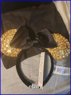 Walt Disney World 50th Anniversary Jeweled Gold Minnie Mouse Ears Nwt Sealed