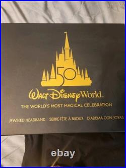 Walt Disney World 50th Anniversary Jeweled Gold Minnie Mouse Ears Nwt Sealed