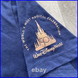 Walt Disney World 50th Anniversary Mickey Ringer T-Shirt Blue Size Medium Disney