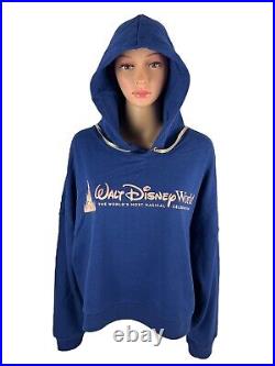 Walt Disney World 50th Anniversary Womens XL Cropped Hoodie Blue Sweatshirt EUC