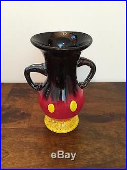 Walt Disney World Arribas Bros Hand Blown Glass Mickey Mouse Vase Signed, Rare
