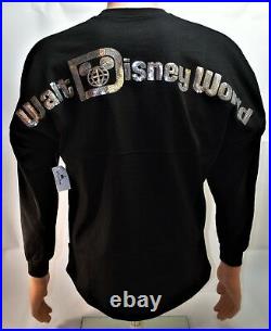Walt Disney World Black & Silver Sequins Spirit Jersey Sweater Shirt Sz L RARE