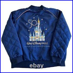 Walt Disney World Bomber Jacket Adult 1X Blue 50th Anniversary Castle Mickey