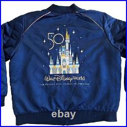 Walt Disney World Bomber Jacket Adult 1X Blue 50th Anniversary Castle Mickey