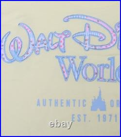 Walt Disney World Butter Yellow Patchwork Logo Oversized Sweatshirt Size M