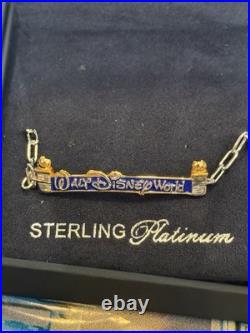 Walt Disney World Crislu Entrance Sign Marquee Bracelet Sterling Platinum New