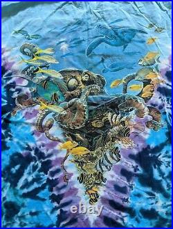 Walt Disney World Deep Sea Fish Octopus Tie Dye T Shirt Liquid Blue Large L