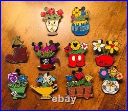 Walt Disney World Epcot 10 Pin Potted Plant Mystery Set Flower Garden Pooh Hunny