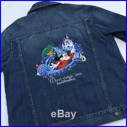 Walt Disney World Fantasia Mens Size L Mickey Mouse 100% Denim Jean Jacket VTG
