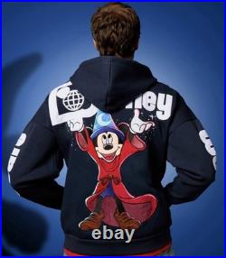 Walt Disney World Fantasia Sorcerer Mickey Mouse Zip Front Hoodie Size XL NEW