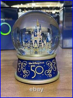 Walt Disney World Fantasyland Castle 50th Anniversary Musical Snow Globe BNIB