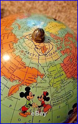 Walt Disney World Globe Rand McNally Rare 1950's Donald Mickey Pluto