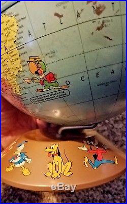 Walt Disney World Globe Rand McNally Rare 1950's Donald Mickey Pluto