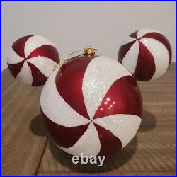 Walt Disney World Jumbo Peppermint Ornament Parks Red White Mickey Mouse Ball