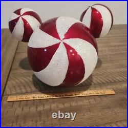 Walt Disney World Jumbo Peppermint Ornament Parks Red White Mickey Mouse Ball