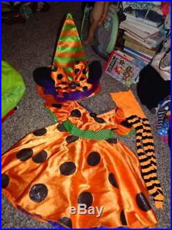 Walt Disney World Kids Sm 6/6x Minnie Mouse Orange Polka Dot Dress Witch Hat Tig