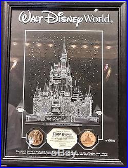 Walt Disney World Limited Edition Magic Kingdom Etched Glass Panel & Gold Coins
