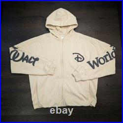 Walt Disney World Logo Zip-Up Hoodie Authentic Original Adult L Tan Likenew