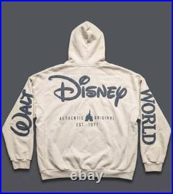Walt Disney World Logo Zip-Up Hoodie Authentic Original Adult L Tan Likenew