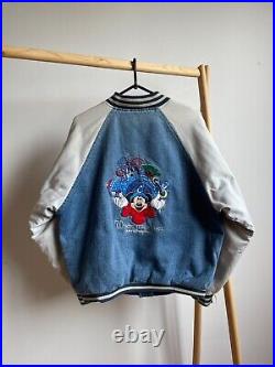 Walt Disney World Mickey Vintage 90's Denim Varsity Bomber Size S Walt Disney World Mickey Vintage 90's Denim Varsity Bomber Size S