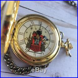 Walt Disney World Railroad Pocket Watch Gold Tone Mickey Mouse Conductor RARE