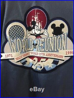 Walt Disney World Reunion 25th Anniversary Genuine Bomber Leather Jacket Vtg EUC
