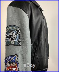 Walt Disney World Size L 75 Years with Mickey Leather Jacket Black / Grey 2003