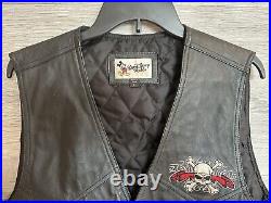 Walt Disney World Vintage Pirate Crew Magic Kingdom Leather Moto Vest Size Large